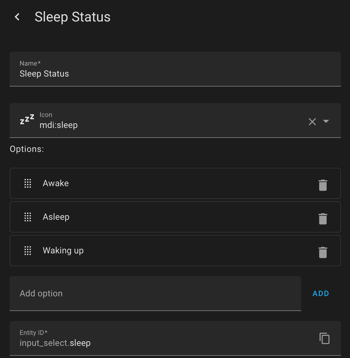 Sleep Status Configuration